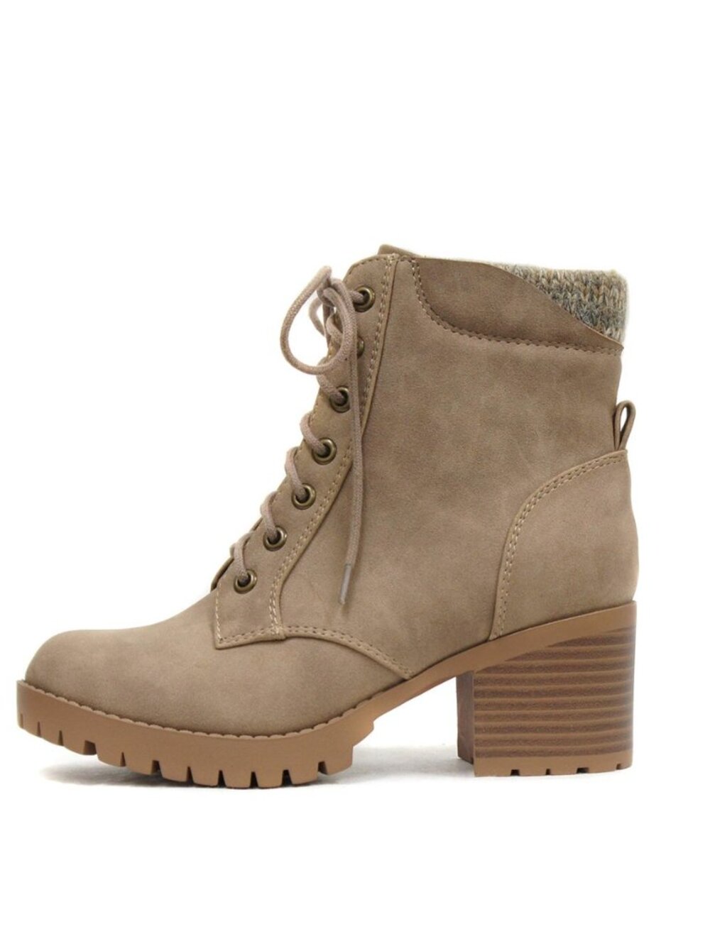 Single Lug Sole Chunky Heel Combat Ankle Boot Lace up w/Side Zipper